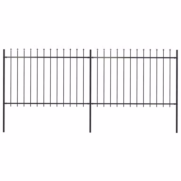 Recinzione da giardino vidaXL in acciaio con punta a lancia e doppia barra nera L: 337 cm, H: 120 cm