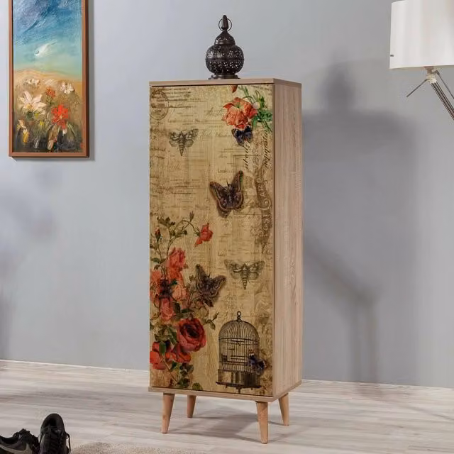 Scarpiera DMORA Dacrydium in legno Marrone Quercia con ante a battente, L: 50 cm, P: 38 cm, H: 135 cm