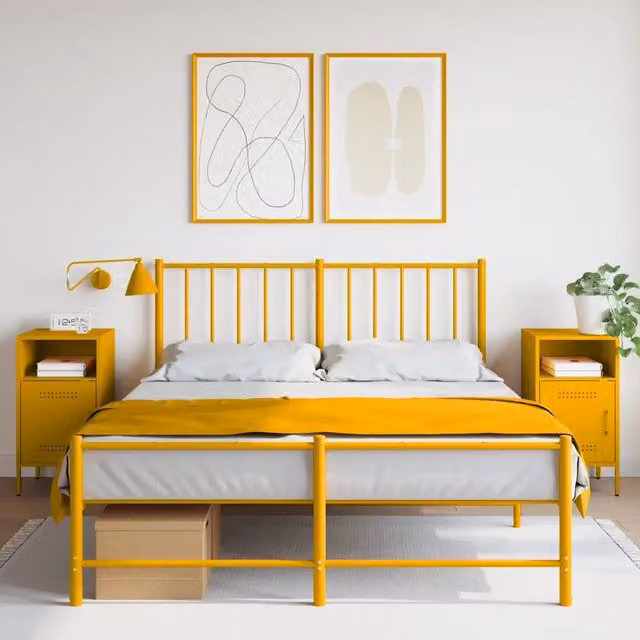 Set di 2 comodini Design Mania in metallo giallo opaco, L/P/H: 36 x 39 x 68 cm