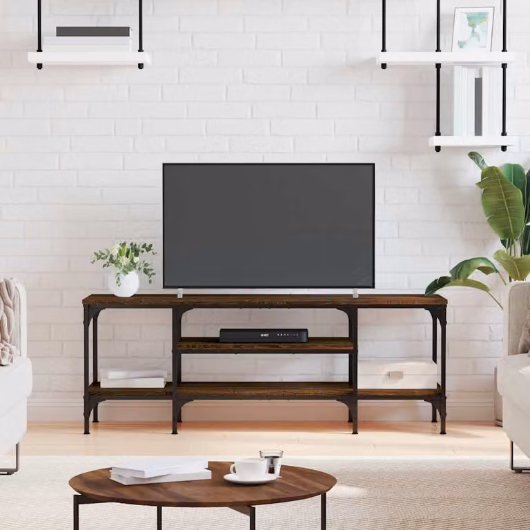Mobile TV vidaXL in stile industriale, Rovere Marrone, Legno Multistrato e Ferro, L 121 cm x P 35 cm x H 45 cm