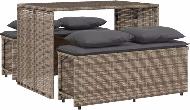 Set da Pranzo da Giardino 3 pz | Set Salotto da Giardino con Cuscini in Polyrattan Grigio