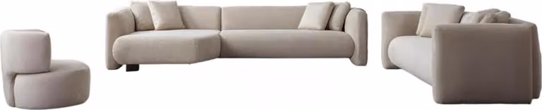 Beige Wohnzimmer Polstergarnitur L-Form Ecksofa Dreisitzer Lehnsessel