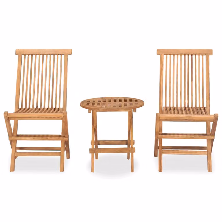 set da pranzo da giardino a 3 pezzi pieghevole in legno massiccio di teak