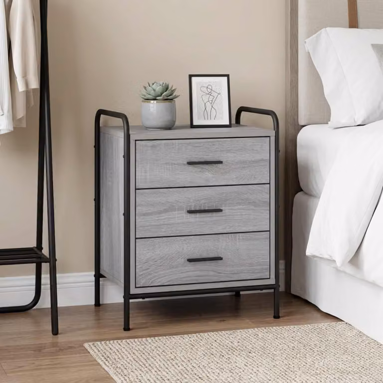 Armadio da notte vidaXL moderno in stile Sonoma grigio e nero, L 48 cm x P 36,5 cm x H 60 cm