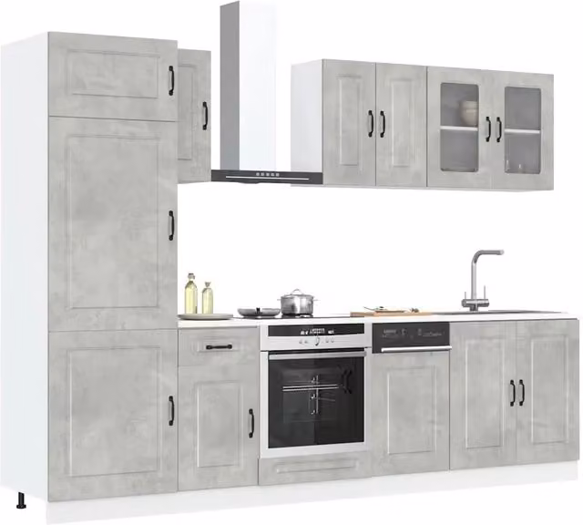 Set Mobili da Cucina Moderno vidaXL in Legno e Vetro Grigio con Ante in Vetro