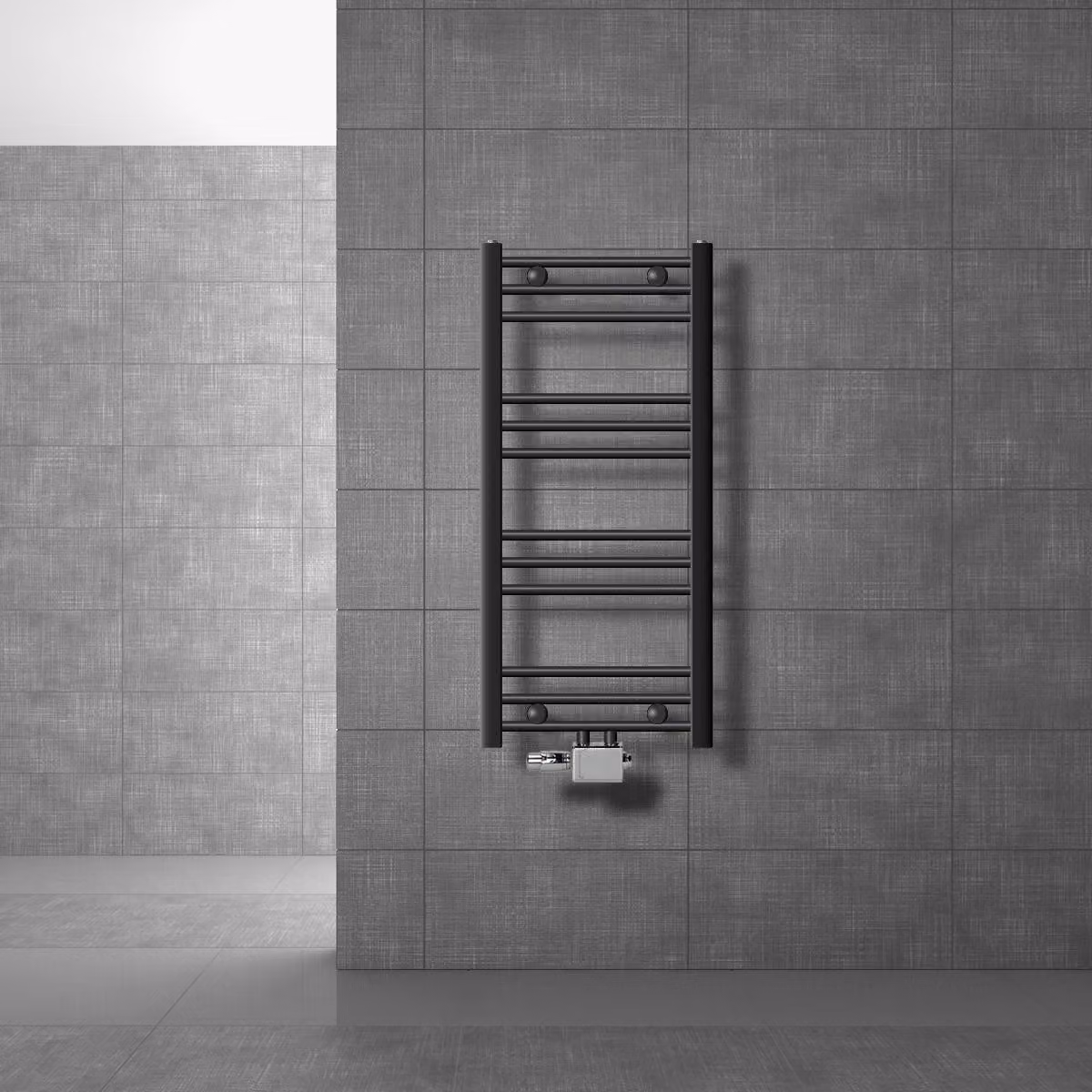 LuxeBath radiatore bagno attacco centrale 400x800 mm antracite diritto con termostato e set di collegamento Angolo universale e diritto, senza elemento riscaldante