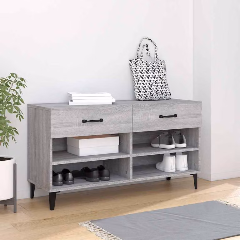 Scarpiera moderna vidaXL in legno Grigio, sospesa a parete, L 102 x P 35 x H 55 cm