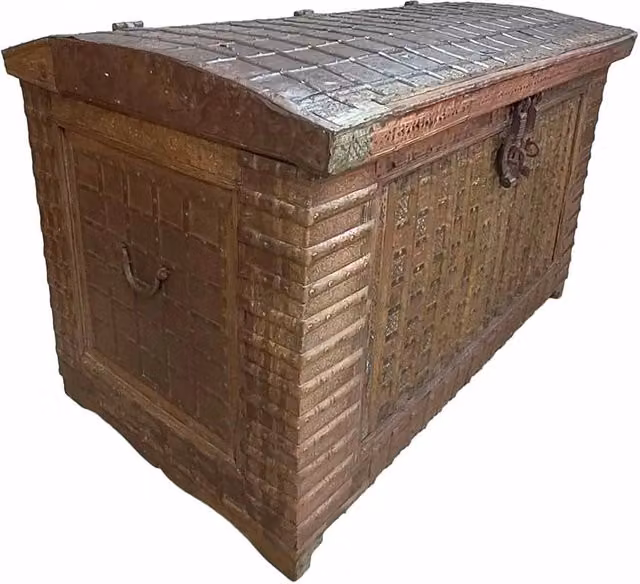 Baule artigianale Wanderlust Deco in legno e metallo marrone L: 166 cm, P: 94 cm, H: 104 cm – 1