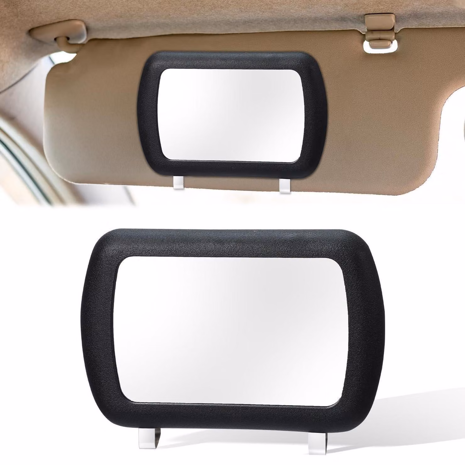 Specchio per auto, da montare sulla visiera parasole, specchio per il trucco, specchio per il make-up, resistente ai graffi, colore nero
