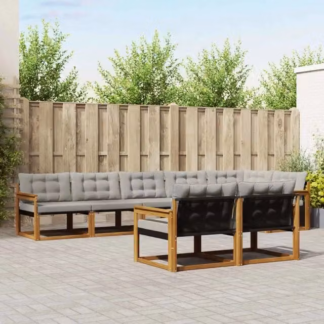 Set di divani da esterno 8 pz Grigio Naturale e Chiaro 3369570