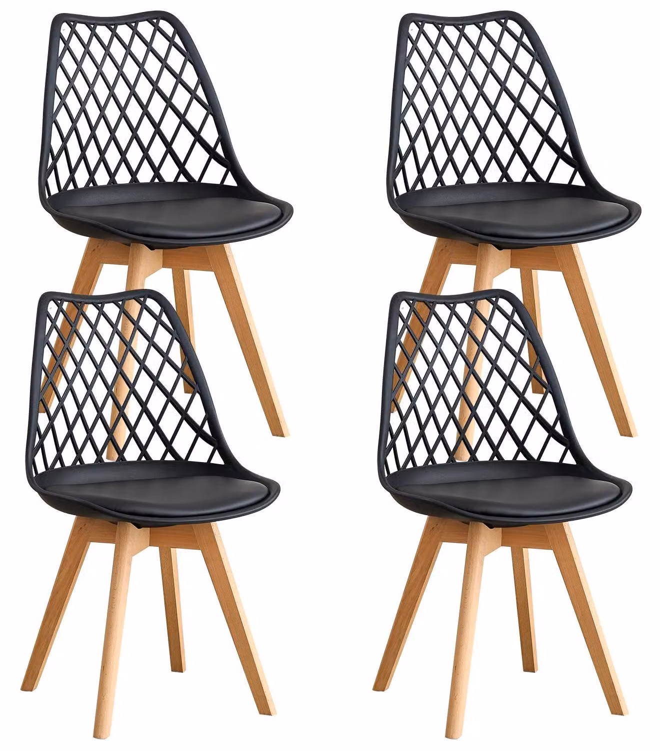 Set di 4 sedie da pranzo - Design moderno - Seduta imbottita in ecopelle - Schienale ergonomico - 82×55×48 cm - Nero