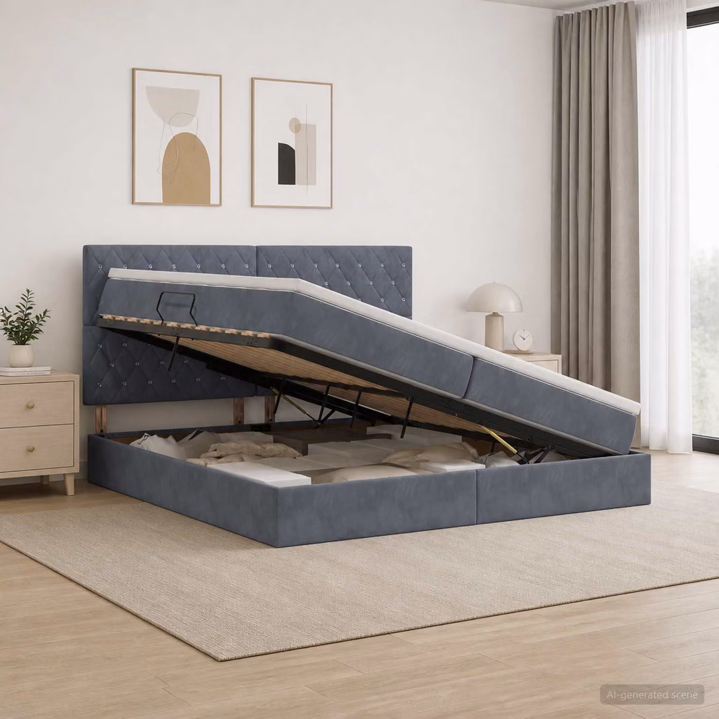vidaXL Letto con contenitore e materasso in tessuto Grigio, L/P/H: 200 x 200 x 140 cm