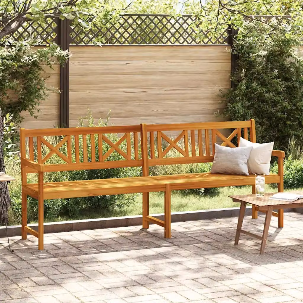 Panchina da esterno vidaXL in legno di acacia naturale marrone con braccioli L: 220 cm, P: 56 cm, H: 90 cm