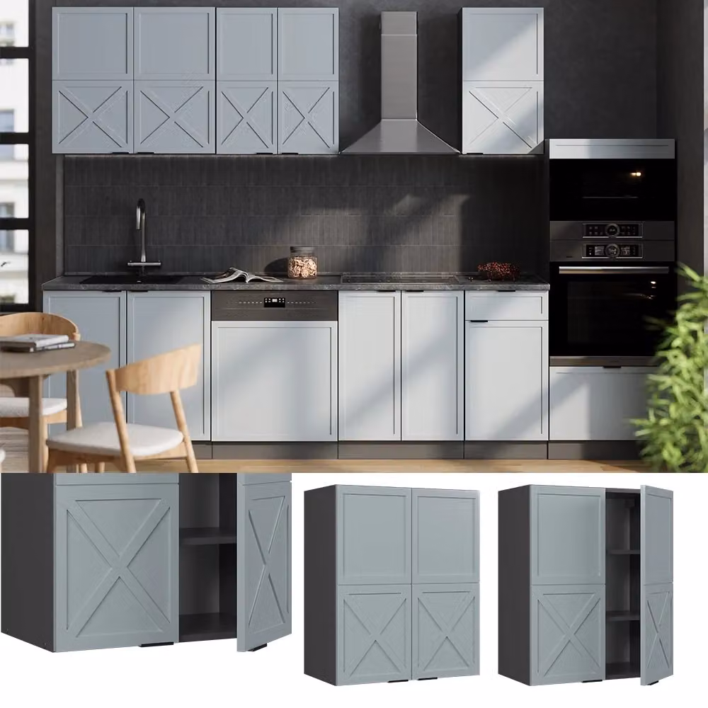 Pensile da cucina Vicco Fame-Line Blu-grigio chiaro e Antracite con ante a battente, L: 60 cm, H: 72 cm, P: 34,1 cm – 2