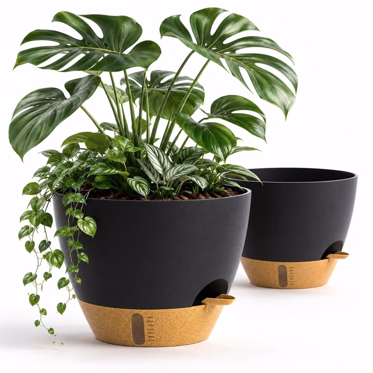Omgoods - Set di 2 vasi autoirriganti - 25 cm, neri