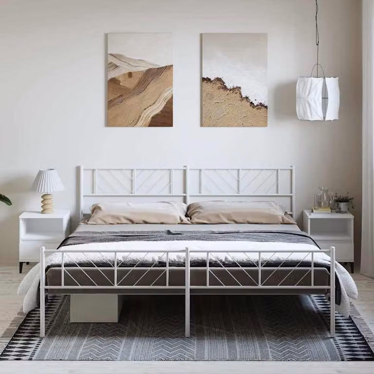 vidaXL Giroletto in metallo bianco con testiera e pediera L: 198 cm, P: 90 cm, H: 207 cm