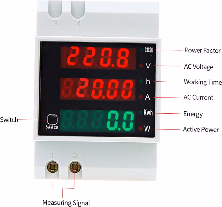 AC80-300V 100A Misuratore digitale multifunzionale di tensione di corrente su guida DIN Misuratore di fattore di potenza Ammetro Voltmetro