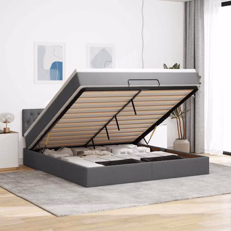 vidaXL Pouf Letto con Materasso, Illuminazione LED Sotto il Letto e Porta USB, Grigio, L 180 x P 200 x H 88 cm