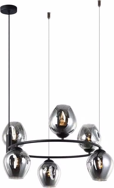Italux Roxane Lampadario Moderno Sospeso Nero con Vetro Trasparente, Regolabile in Altezza, L: 40 cm, P: 40 cm, H: 67 cm