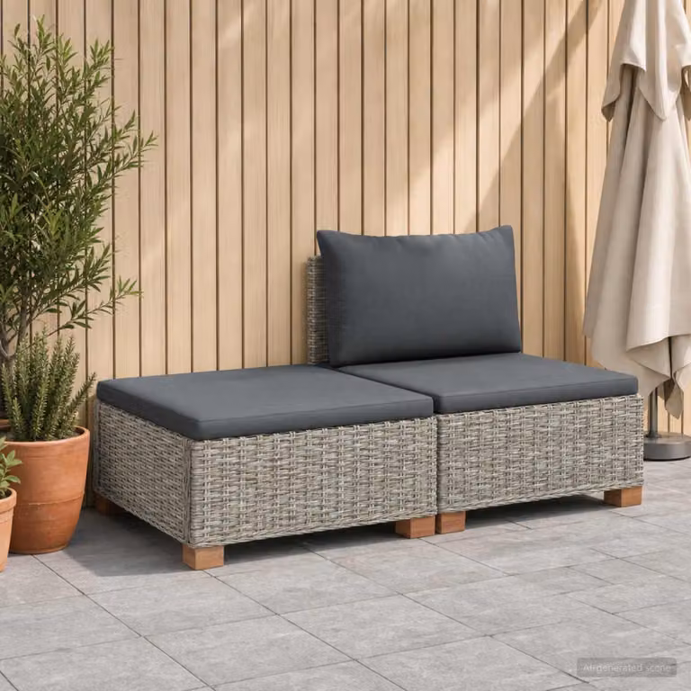 Set Lounge da Giardino vidaXL GENDT in Rattan Naturale con Cuscini Grigi e Struttura in Legno Trattato