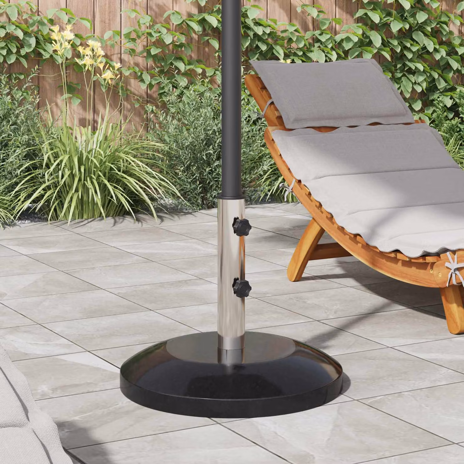 Base per parasole vidaXL in pietra e acciaio inossidabile, colore nero, per palo da 40-50 mm, peso 26,75 kg