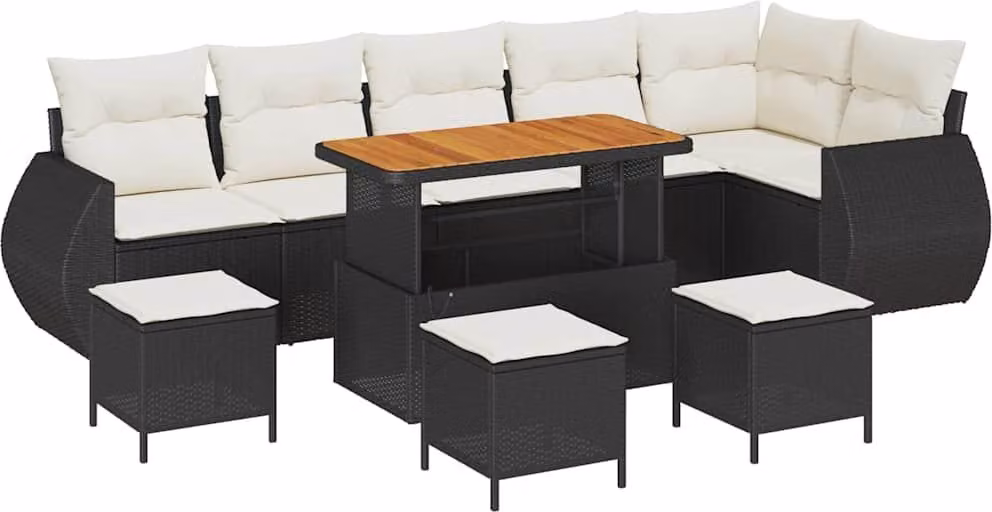 Set Divano da Giardino 10 pcs Nero polyrattan
