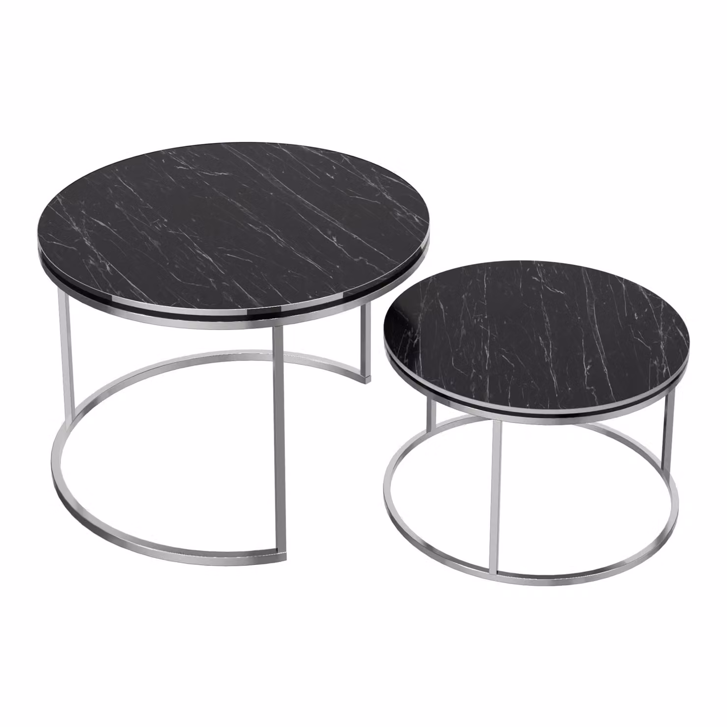 In And OutdoorMatch tavolino Jared - set di 2 - rotondo - marmo nero e argento - truciolato e metallo - design elegante