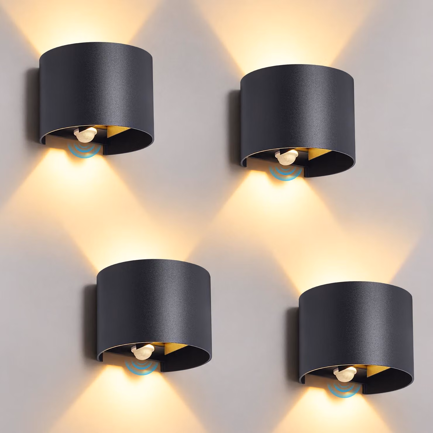 ZMH Lampada da parete LED per esterni, confezione da 4, grado di protezione IP54, rotonda, con sensore di movimento, 6W, 3000K, angolo di illuminazione regolabile, lampada da parete per esterni, ideale per ingressi, corridoi, balconi