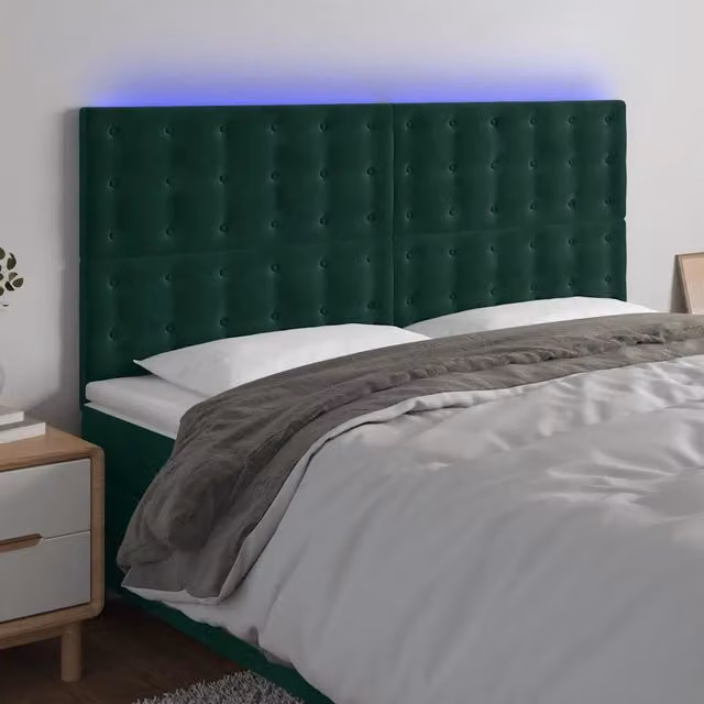 Testiera con LED e porta USB vidaXL in velluto verde scuro L: 200 cm, P: 5 cm, H: 118-128 cm – 1