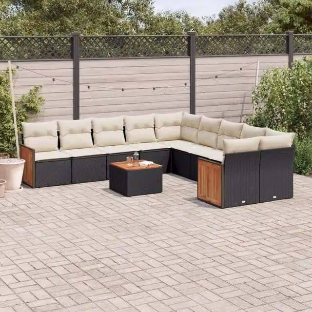 Set Divani da Giardino 11 pz con Cuscini in Polyrattan Nero 3260439