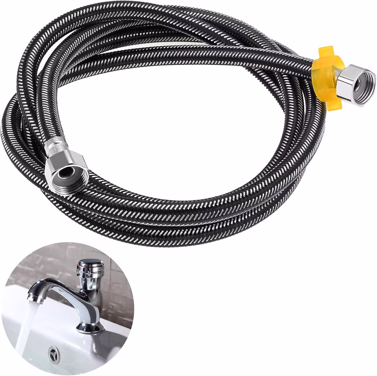 Raccordo flessibile per tubi - Tubo flessibile in acciaio inossidabile, attacco G1/2 pollice x G1/2 pollice - Tubo flessibile rinforzato - Raccordo per rubinetto - Tubo flessibile per doccia - Tubo flessibile per rubinetteria