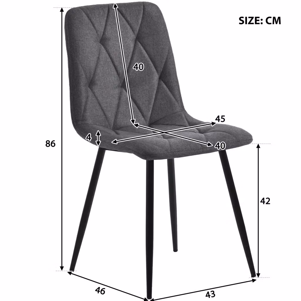 Set di 4 sedie da pranzo MIVRAY imbottite in tessuto grigio con gambe in metallo nero e motivo geometrico moderno – 2
