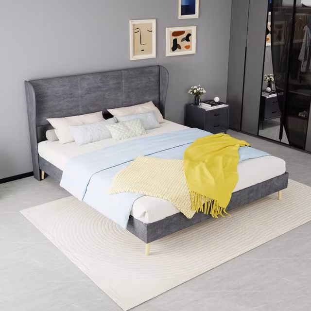 Letto imbottito Mivray con testiera in velluto grigio L/P/H: 160 x 200 cm – 1