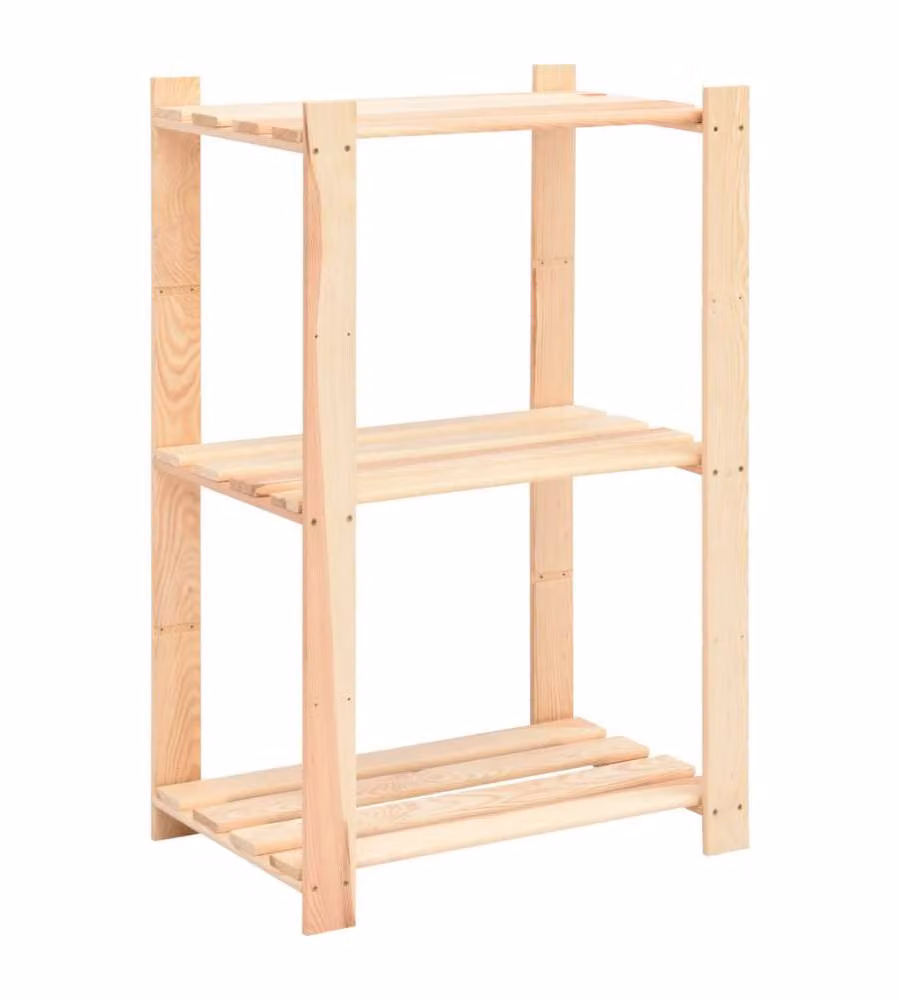 Scaffali a 3 Livelli 10 pz 60x38x90 cm in Massello Pino 150 kg