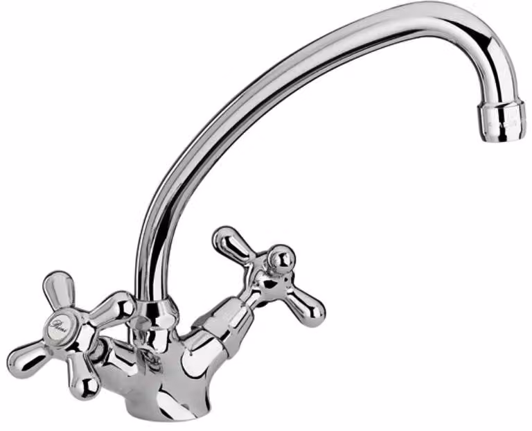 Schläfer 3460411 | Rubinetto Stile Antico per Lavello Cucina con Due Manopole in Metallo, Canna Girevole in Stile "Jota", Finitura Cromo e Argento