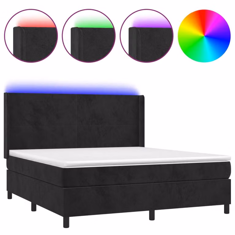 Letto a Molle con Materasso e LED Nero 160x200 cm in Velluto