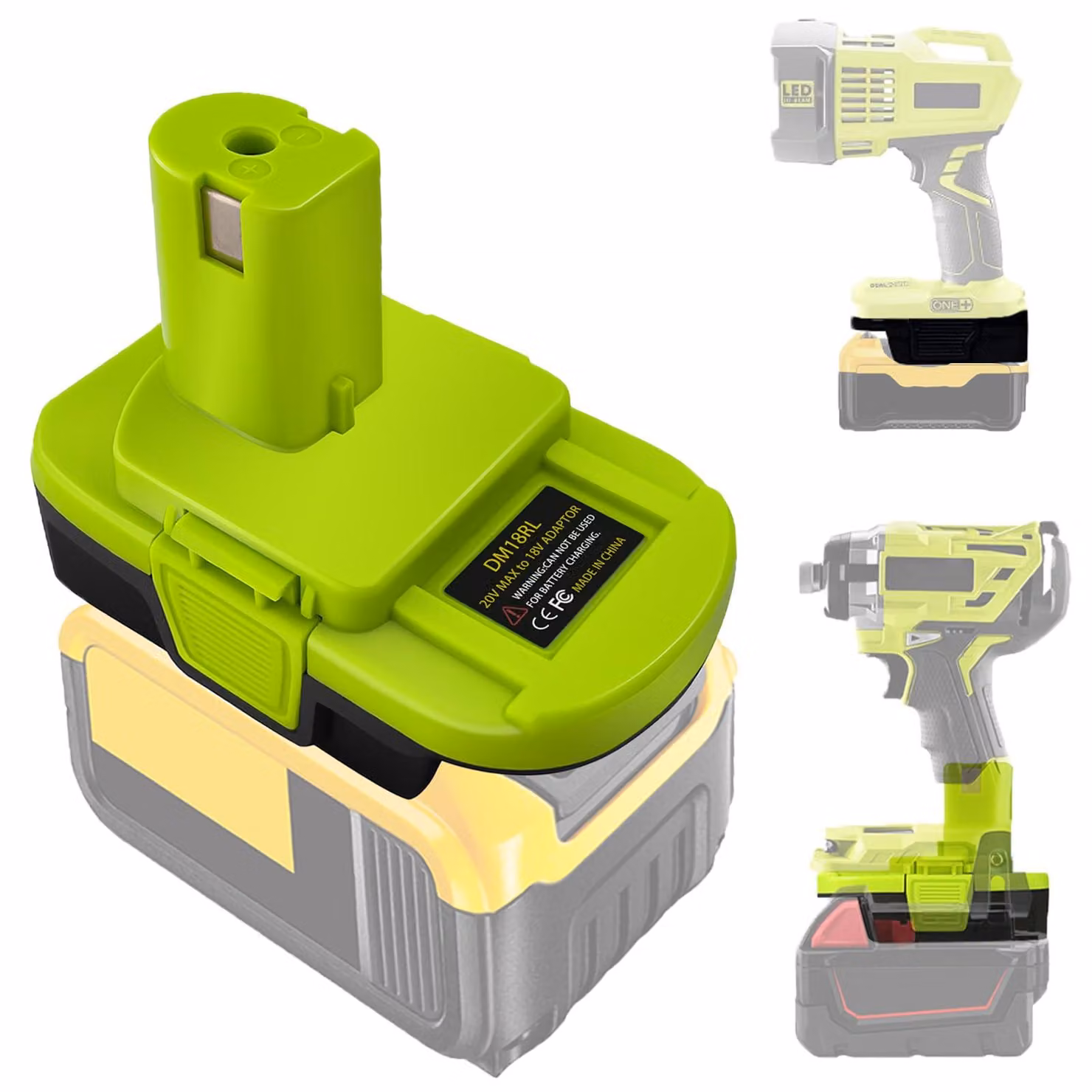 Adattatore Dewalt/Milwaukee a Ryobi, 18V, con porta USB 5V 2,1A