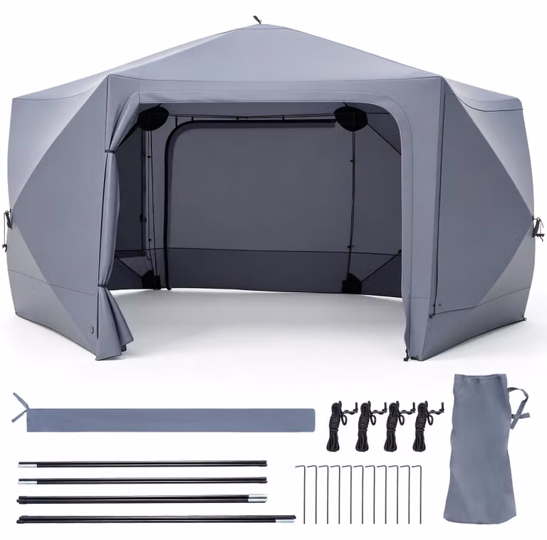 COSTWAY, Gazebo pop-up da 427x427 cm, adatto per 10-12 persone, tenda da festa con pareti laterali removibili, picchetti da terra e cinghie antivento, gazebo da giardino portatile