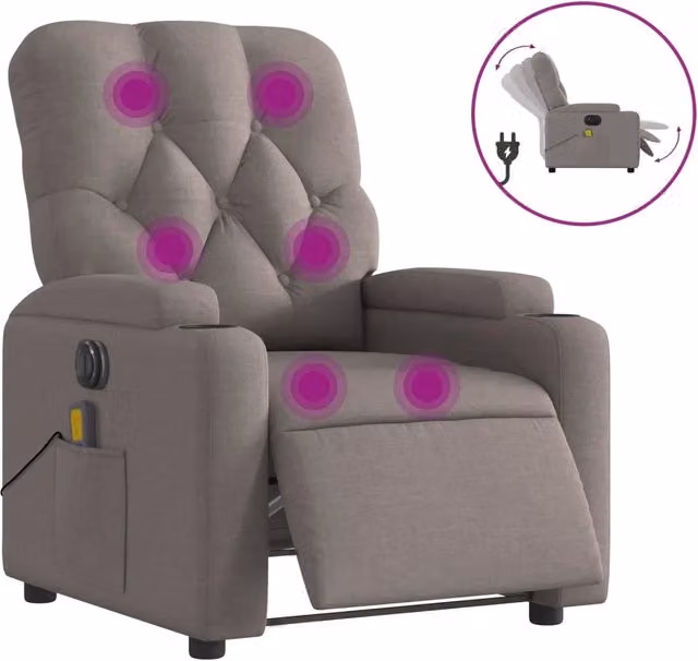 Poltrona Massaggiante | Sedia Relax Reclinabile Elettrica Tortora in Tessuto