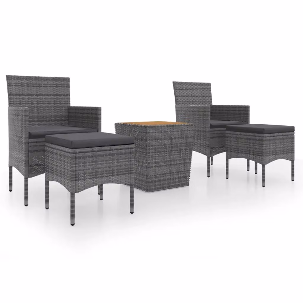 vidaXL Set Bistrot da Giardino 5 pz in Polyrattan e Legno di Acacia Grigio – 2