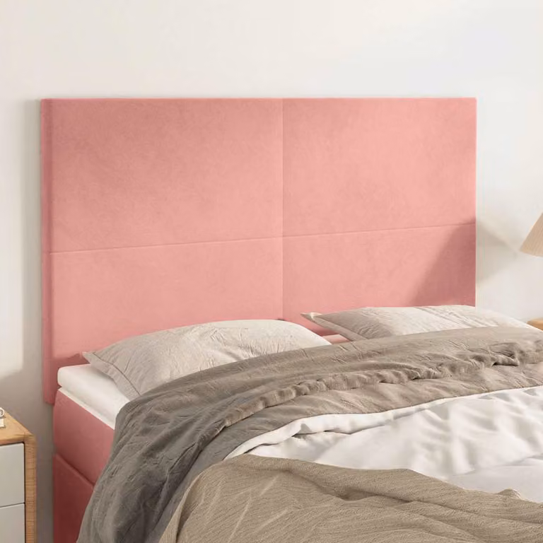 Testiera per letto vidaXL in velluto rosa con pannello imbottito, L: 144 cm, P: 5 cm, H: 118/128 cm