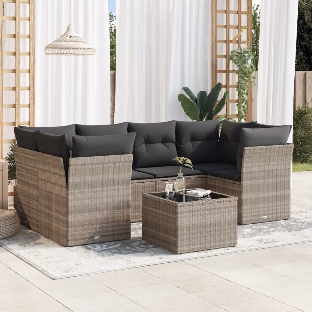 vidaXL Set Divani da Giardino a L con Tavolino da Caffè 7pz Grigio