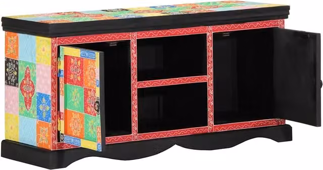Mobile TV moderno vidaXL in legno di mango massello multicolore L: 100 cm, P: 35 cm, H: 50 cm