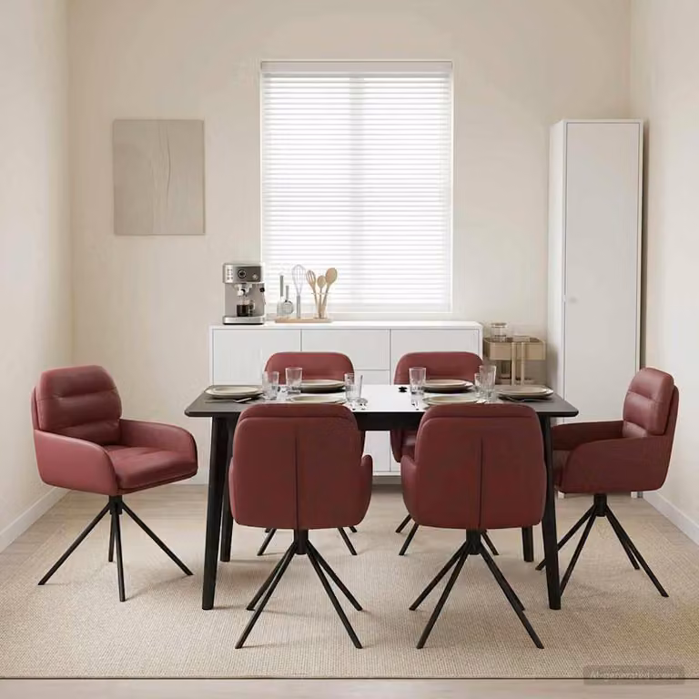 Set di 6 sedie da pranzo girevoli vidaXL in similpelle rosso vino con braccioli e base in metallo