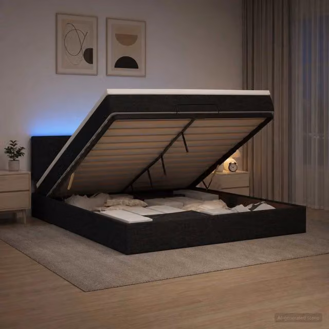 Letto Ottomano con Materasso Ibrido e Illuminazione LED vidaXL, L/P/H: 140 x 200 x 88 cm, Nero e Bianco