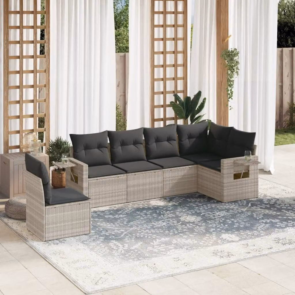 Maison Exclusive - Set Divano da Giardino 6pz con Cuscini Grigio Chiaro Polyrattan