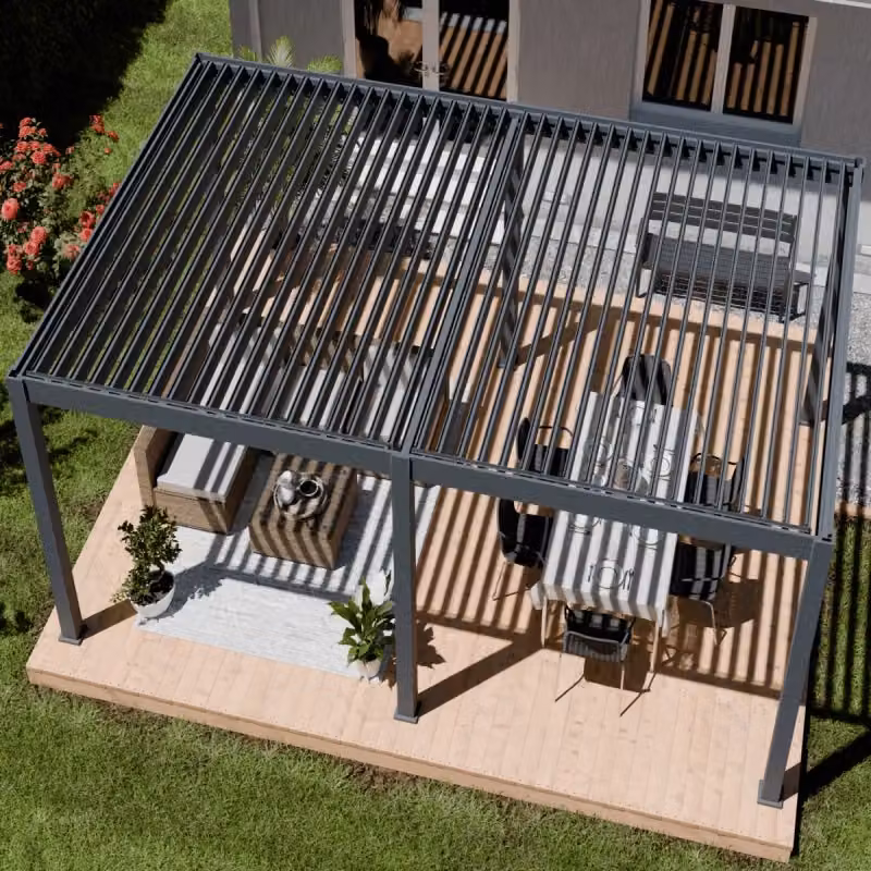 Pergola bioclimatica motorizzata autoportante Ombréa ELMO colore Antracite L: 600 cm, P: 400 cm – 2