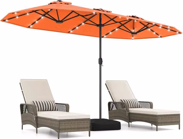 Ombrellone doppio da giardino con luci solari 4x2m, Ombrellone rettangolare grande con manovella base Arancione