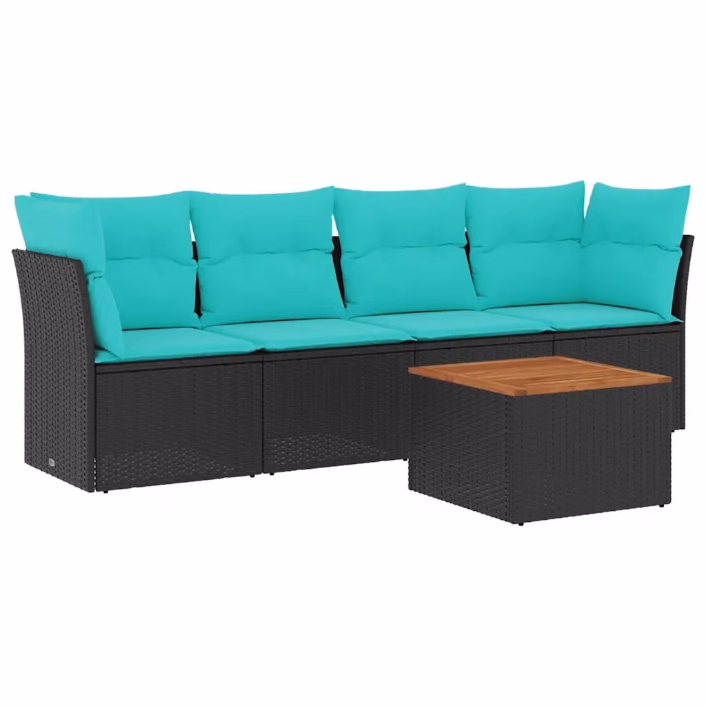 Set di divani da giardino vidaXL 5 pezzi in polyrattan nero con cuscini e tavolino da esterno a forma di L – 2