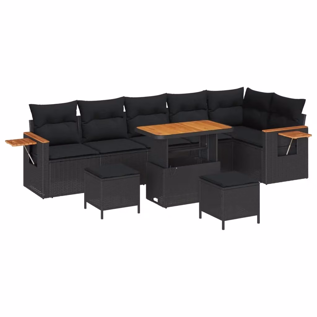 Set Divano da Giardino vidaXL 9 posti con Cuscini e Tavolino Nero – 2